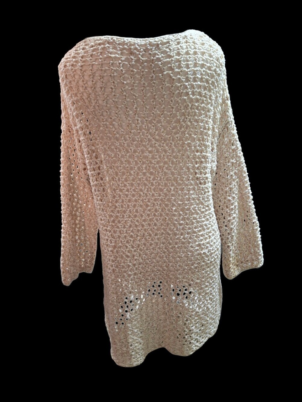 Lou & Grey Crochet Long Sleeve Open Knit Beige Tunic Cover-Up   Women Size Small - Picture 6 of 16
